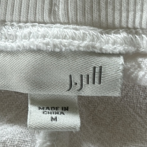 J Jill Solid White Linen/Rayon Crop Length Textured Pant 4 Pockets Elastic Waist - Picture 4 of 12
